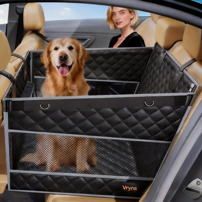 Premium Heavy-Duty Waterproof Dog Car Hammock for Large and Medium Breeds with Mesh Windows, Storage Bag, and Flip Straps - Compatible with Cars, Trucks, and SUVs