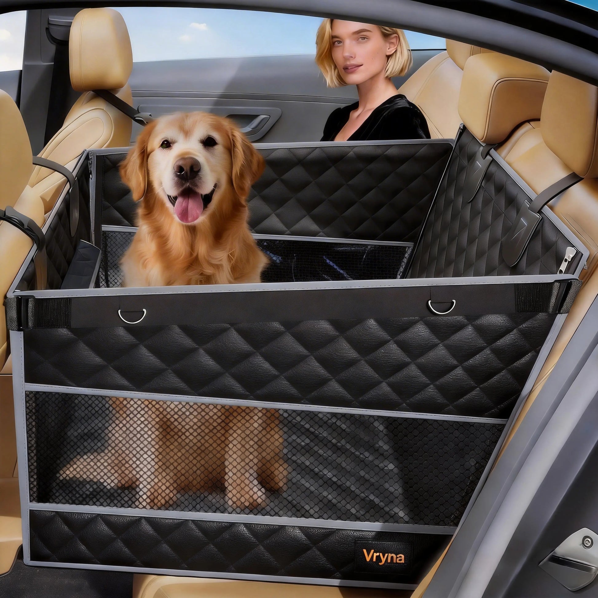 Premium Dog Car Basket for Large and Medium Breeds, Rear Seat Hammock Style, Heavy-Duty Waterproof Design with Mesh Windows, Storage Bag, and Flip Straps, Compatible with Cars, Trucks, and SUVs