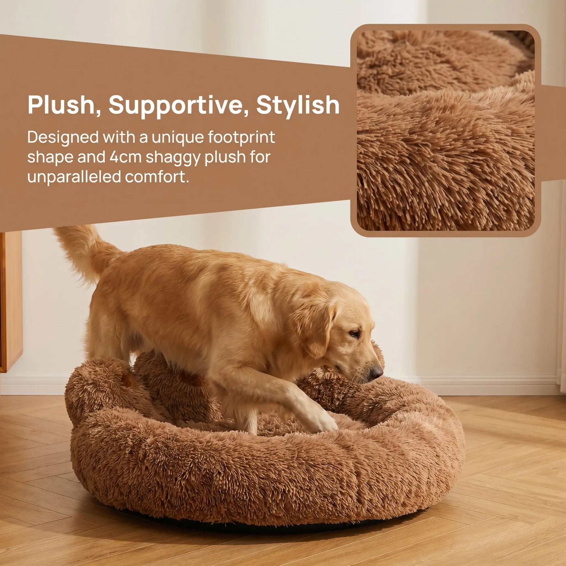 Cozy Bear Paw-Shaped Calming Dog and Cat Bed - Plush, Soft, and Washable with Non-Slip Base in Khaki, Gray, and Pink