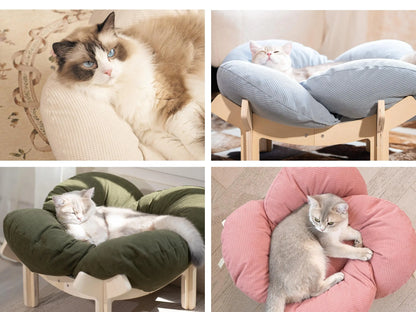 Luxurious Elevated Flower Cat Bed - Stylish Wooden Lounge with Cozy Cushion for Indoor Cats and Dogs - Perfect Raised Pet Sofa for Ultimate Relaxation