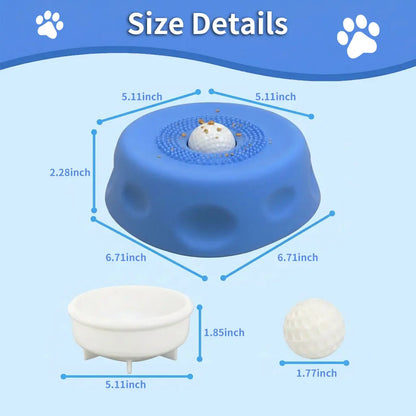 3-in-1 Calming Dog Lick Mat and Slow Feeder Bowl with Interactive Puzzle Toy and Rolling Ball