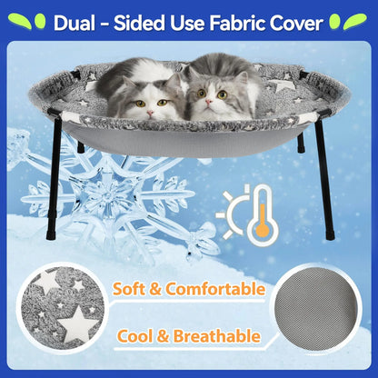 Elevated Cat Hammock Bed with Metal Frame and Removable Dual-Sided Cover, Breathable Raised Lounger for Indoor Cats and Small Dogs, Easy Tool-Free Assembly