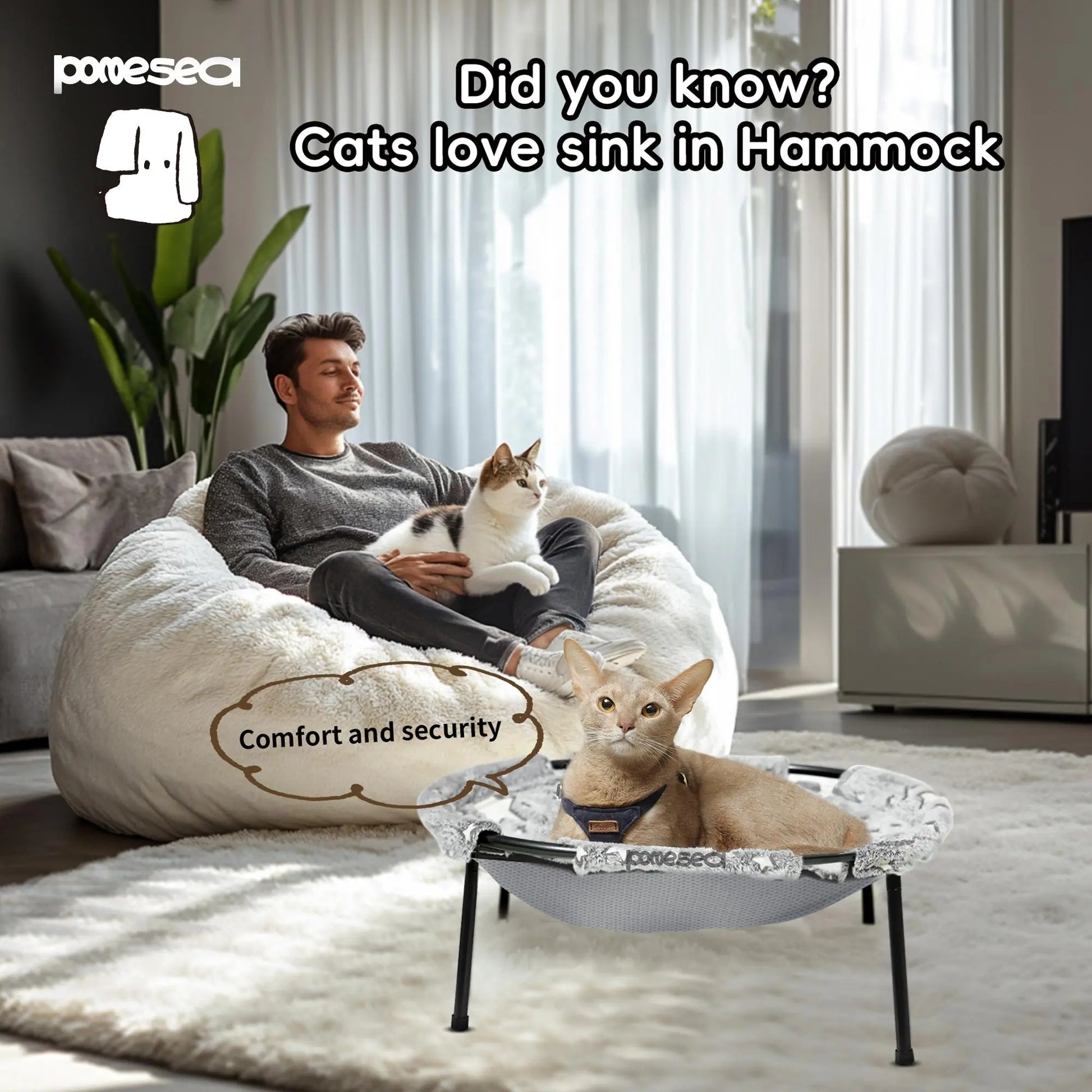 Pomesea Elevated Calming Cat Bed - Glow-in-the-Dark Anti-Anxiety Hammock for Cats and Small Dogs, Soft Indoor Pet Bed