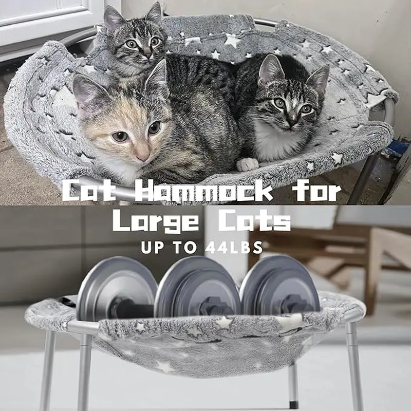 Elevated Cat Hammock Bed with Metal Frame and Removable Dual-Sided Cover, Breathable Raised Lounger for Indoor Cats and Small Dogs, Easy Tool-Free Assembly