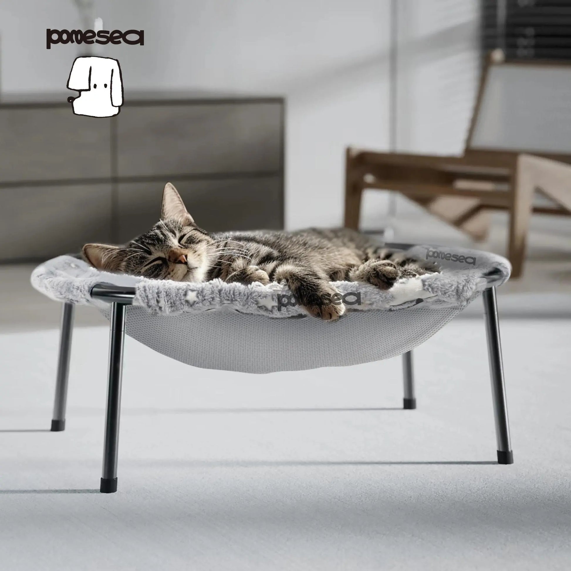 Elevated Cat Hammock Bed with Metal Frame and Removable Dual-Sided Cover, Breathable Raised Lounger for Indoor Cats and Small Dogs, Easy Tool-Free Assembly