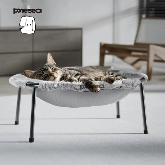 Elevated Cat Hammock Bed with Metal Frame and Removable Dual-Sided Cover, Breathable Raised Lounger for Indoor Cats and Small Dogs, Easy Tool-Free Assembly