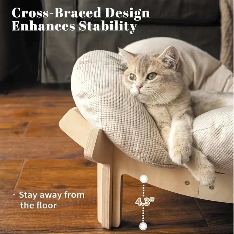 Luxurious Elevated Flower Cat Bed - Stylish Wooden Lounge with Cozy Cushion for Indoor Cats and Dogs - Perfect Raised Pet Sofa for Ultimate Relaxation